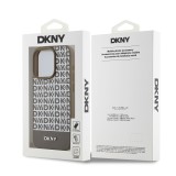 DKNY PU Leather Repeat Pattern Bottom Stripe Zadní Kryt pro iPhone 15 Pro Brown