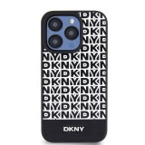 DKNY PU Leather Repeat Pattern Bottom Stripe Zadní Kryt pro iPhone 15 Pro Black