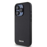 DKNY PU Leather Silver Metal Logo Magsafe Zadní Kryt pro iPhone 15 Pro Black