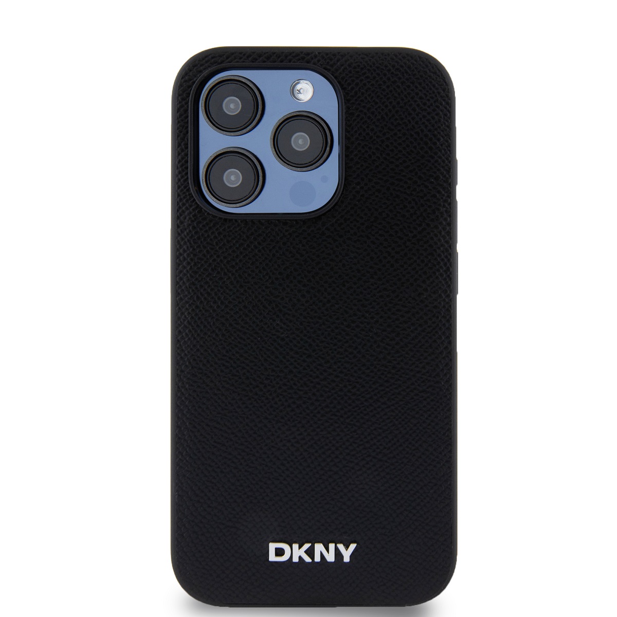 DKNY PU Leather Silver Metal Logo Magsafe Zadní Kryt pro iPhone 15 Pro Black