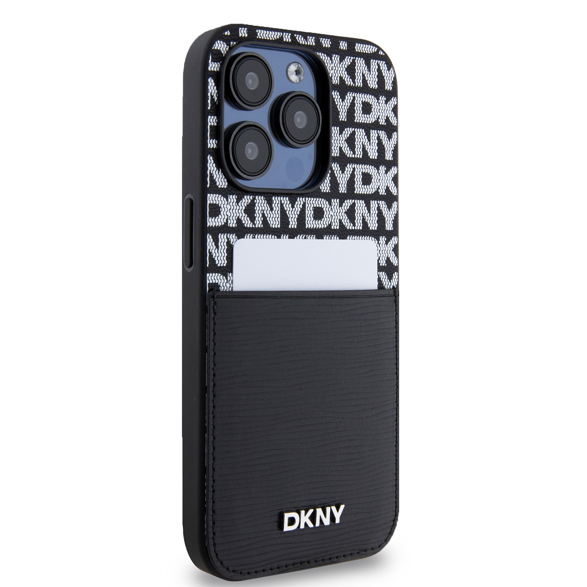 Levně Zadní kryt DKNY PU Leather Repeat Pattern Card Pocket pro Apple iPhone 15 Pro, černá