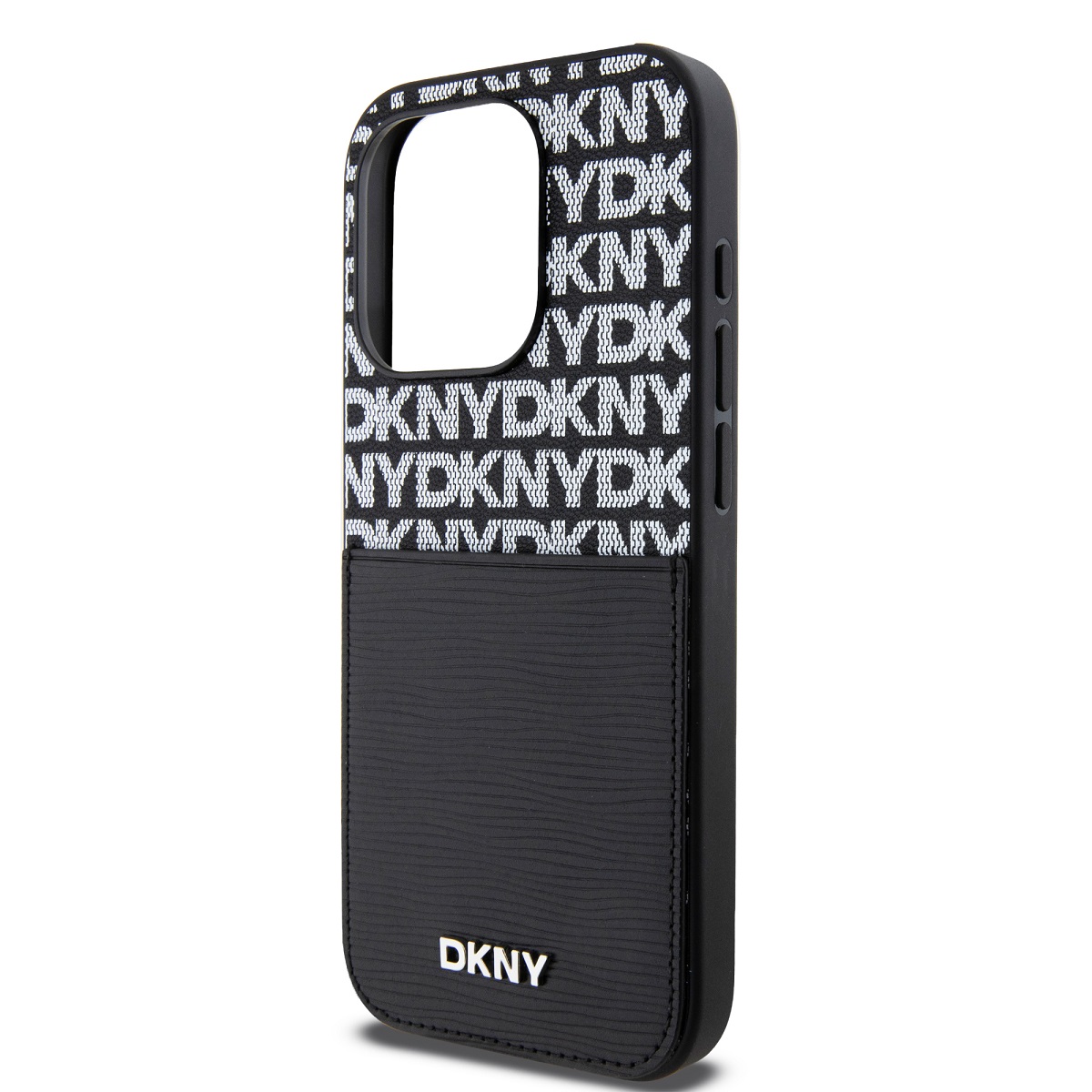 DKNY PU Leather Repeat Pattern Card Pocket Zadní Kryt pro iPhone 15 Pro Black