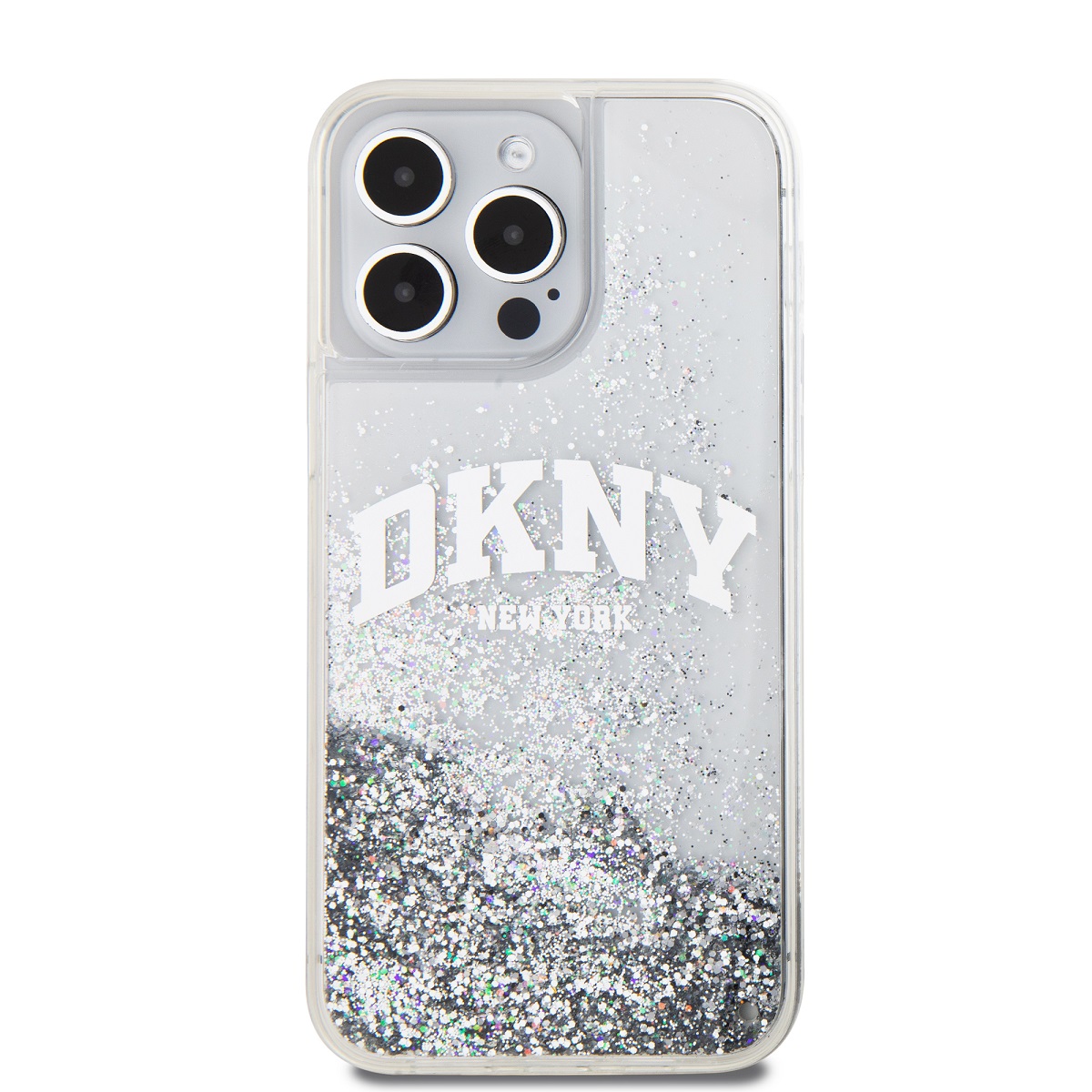 Levně Zadní kryt DKNY Liquid Glitter Arch Logo pro Apple iPhone 15 Pro Max, transparentní