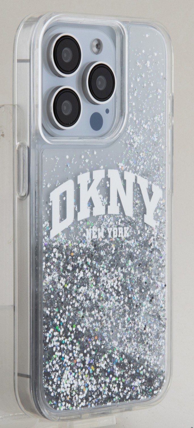 DKNY Liquid Glitter Arch Logo Zadní Kryt pro iPhone 15 Pro Transparent