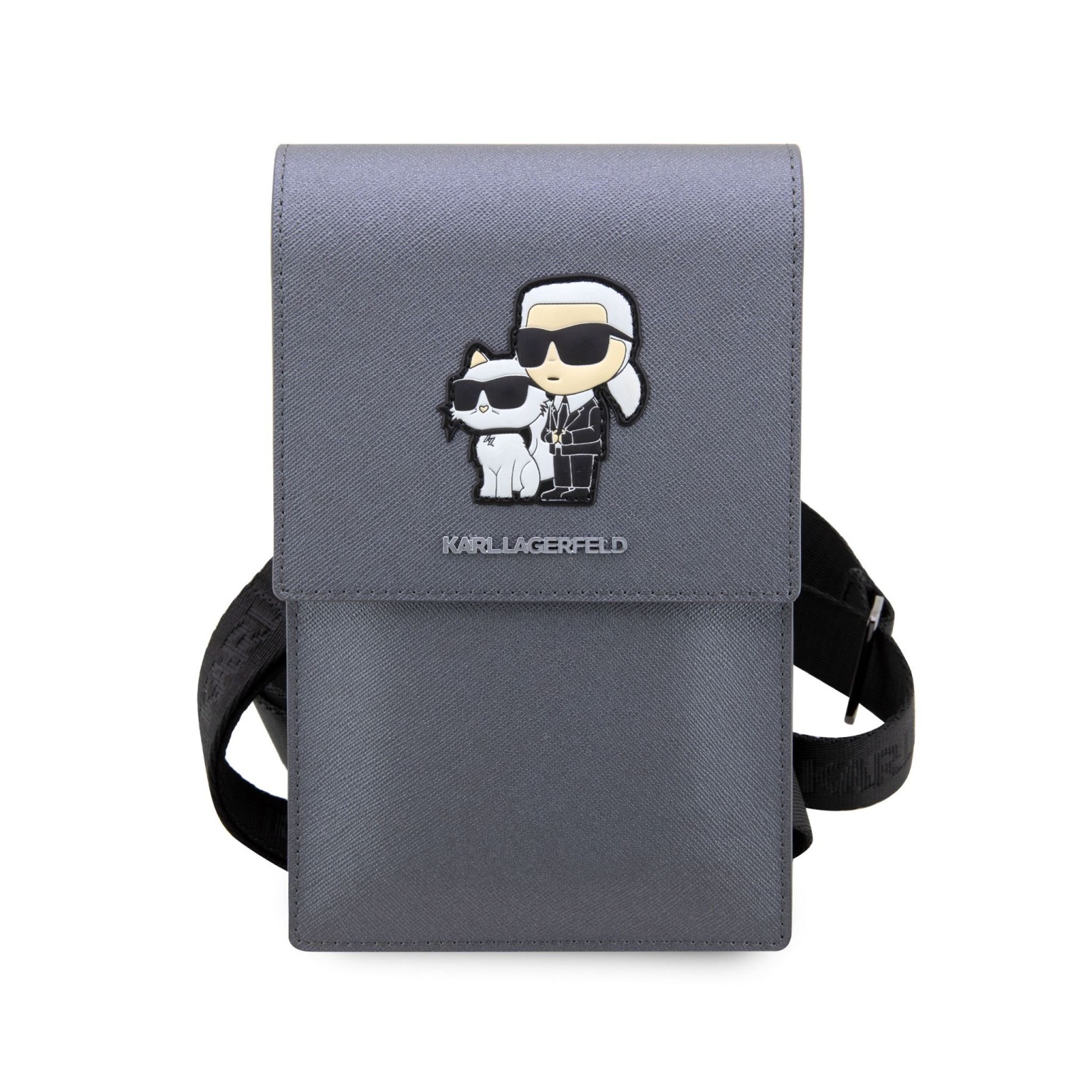 Karl Lagerfeld Saffiano Metal Logo NFT Taška na Telefon Silver