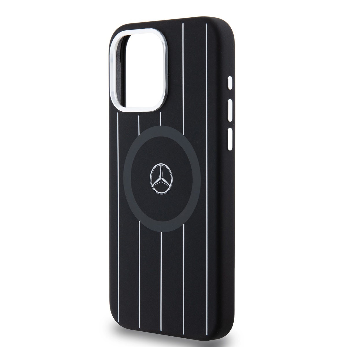Mercedes Liquid Silicon Stripes Pattern MagSafe Zadní Kryt pro iPhone 15 Pro Max Black 