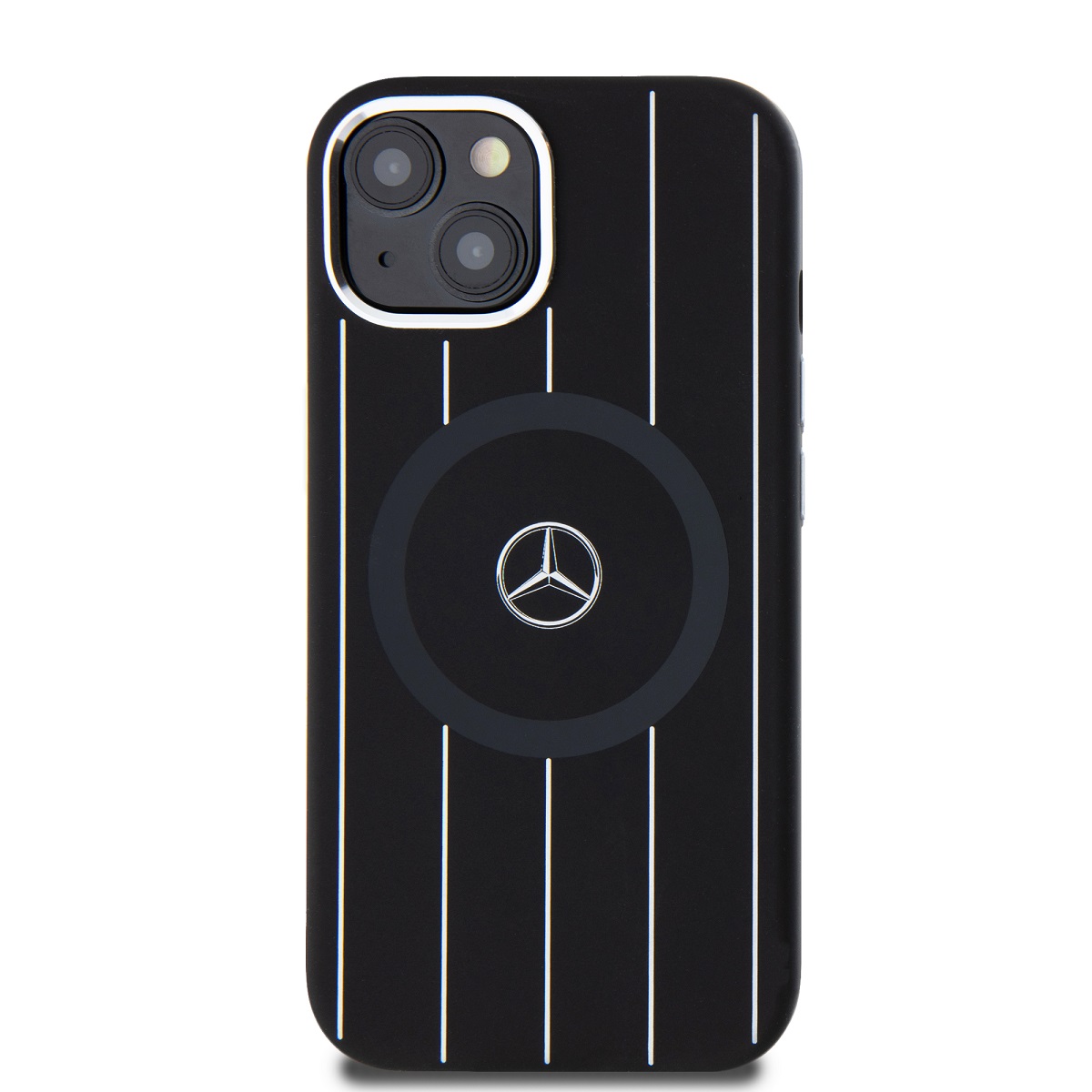 Levně Zadní kryt Mercedes Liquid Silicon Stripes Pattern MagSafe pro Apple iPhone 15, černá
