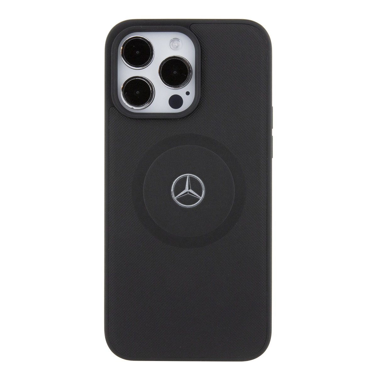 Mercedes Leather Crossed Line Pattern MagSafe Zadní Kryt pro iPhone 15 Pro Max Black 