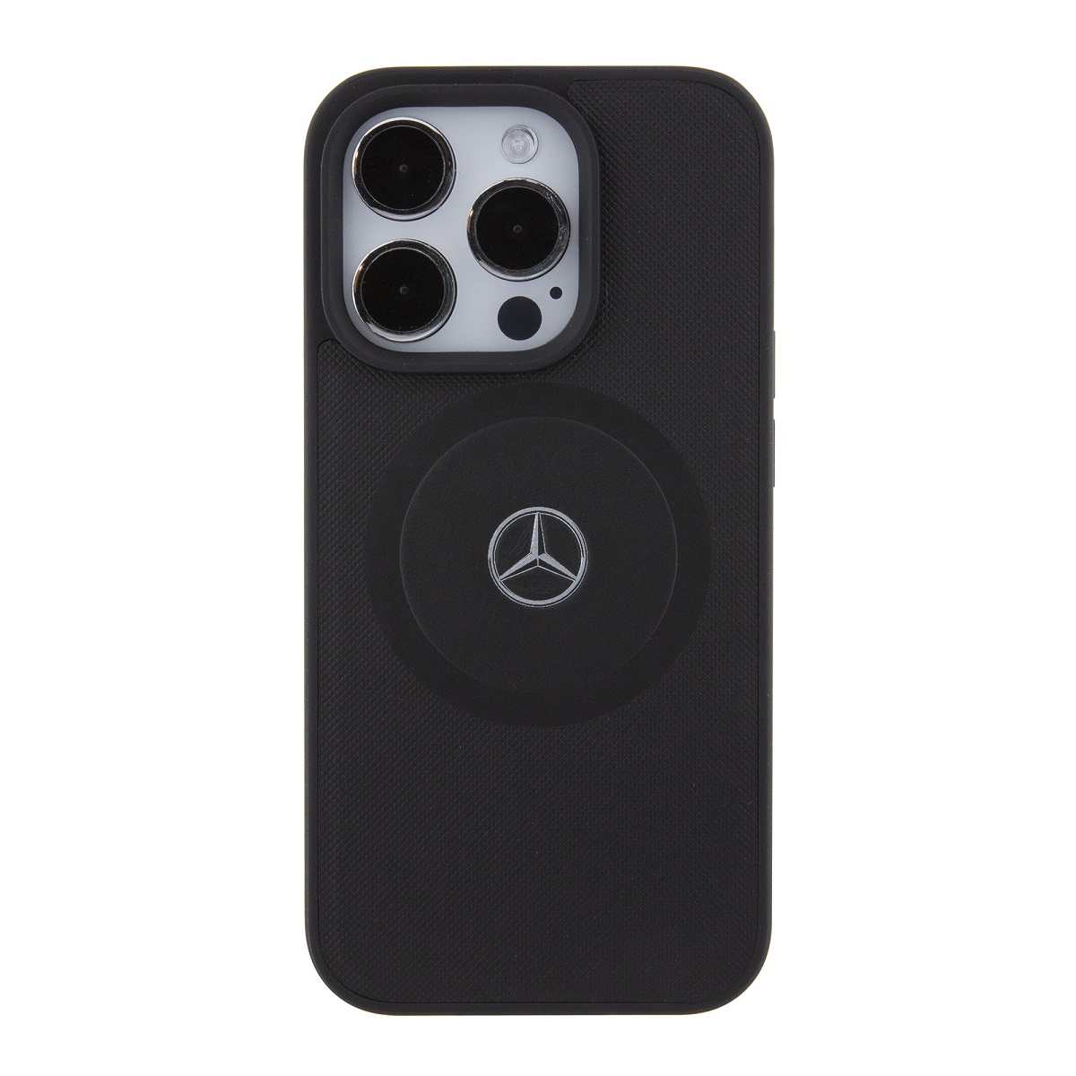 Levně Zadní kryt Mercedes Leather Crossed Line Pattern MagSafe pro Apple iPhone 15 Pro, černá