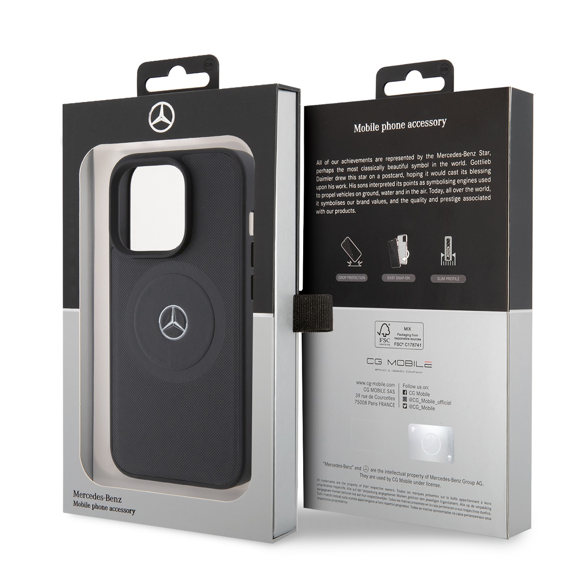 Mercedes Leather Crossed Line Pattern MagSafe Zadní Kryt pro iPhone 15 Pro Black 