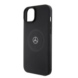 Mercedes Leather Crossed Line Pattern MagSafe Zadní Kryt pro iPhone 15 Black 