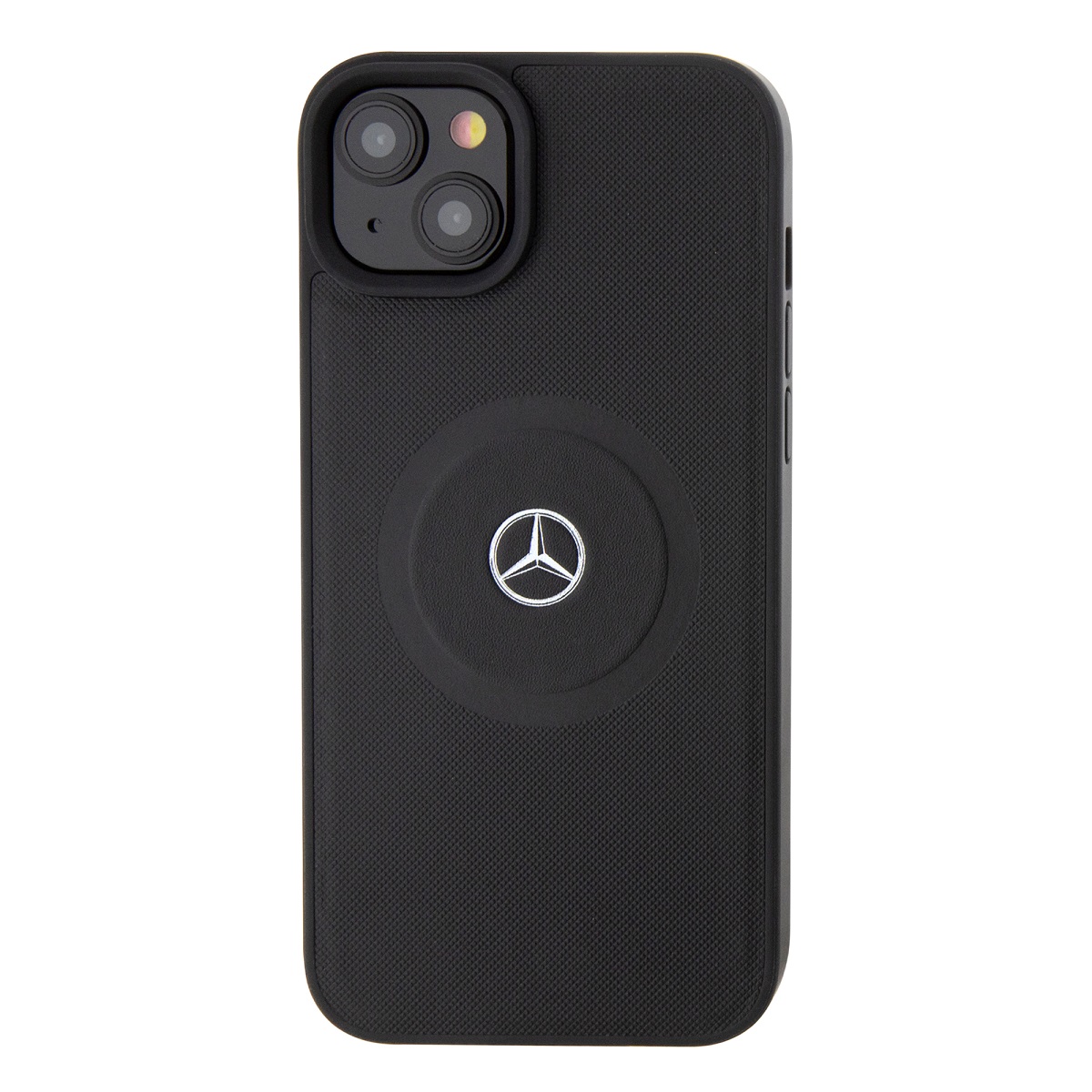 Levně Zadní kryt Mercedes Leather Crossed Line Pattern MagSafe pro Apple iPhone 15, černá