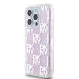 DKNY Liquid Glitter Checkered Pattern Zadní Kryt pro iPhone 15 Pro Pink