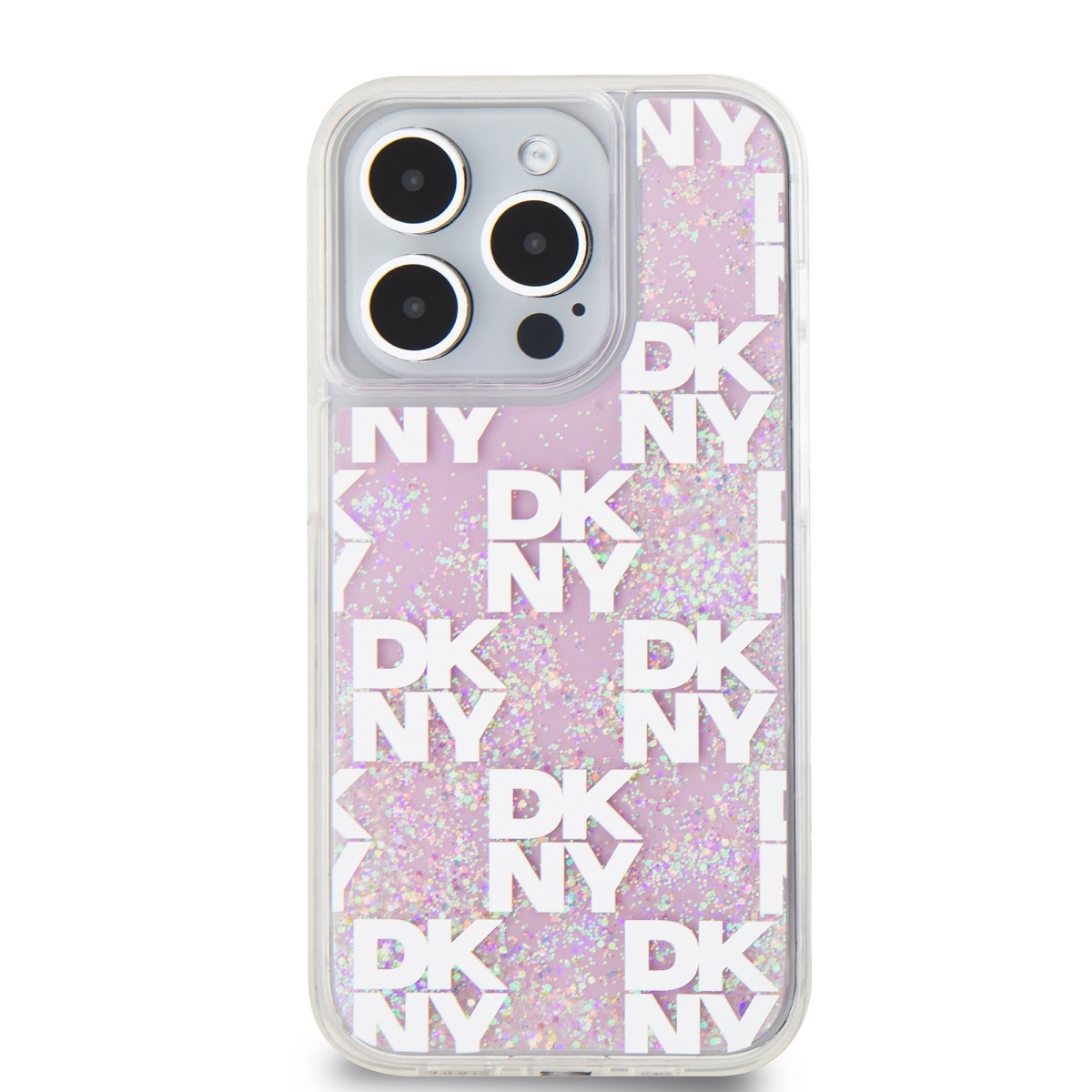 Levně Zadní kryt DKNY Liquid Glitter Checkered Pattern pro Apple iPhone 15 Pro, růžová