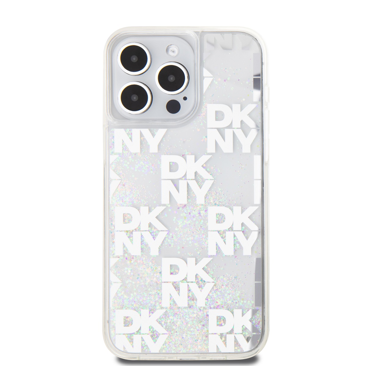 Levně Zadní kryt DKNY Liquid Glitter Checkered Pattern pro Apple iPhone 15 Pro Max, transparentní