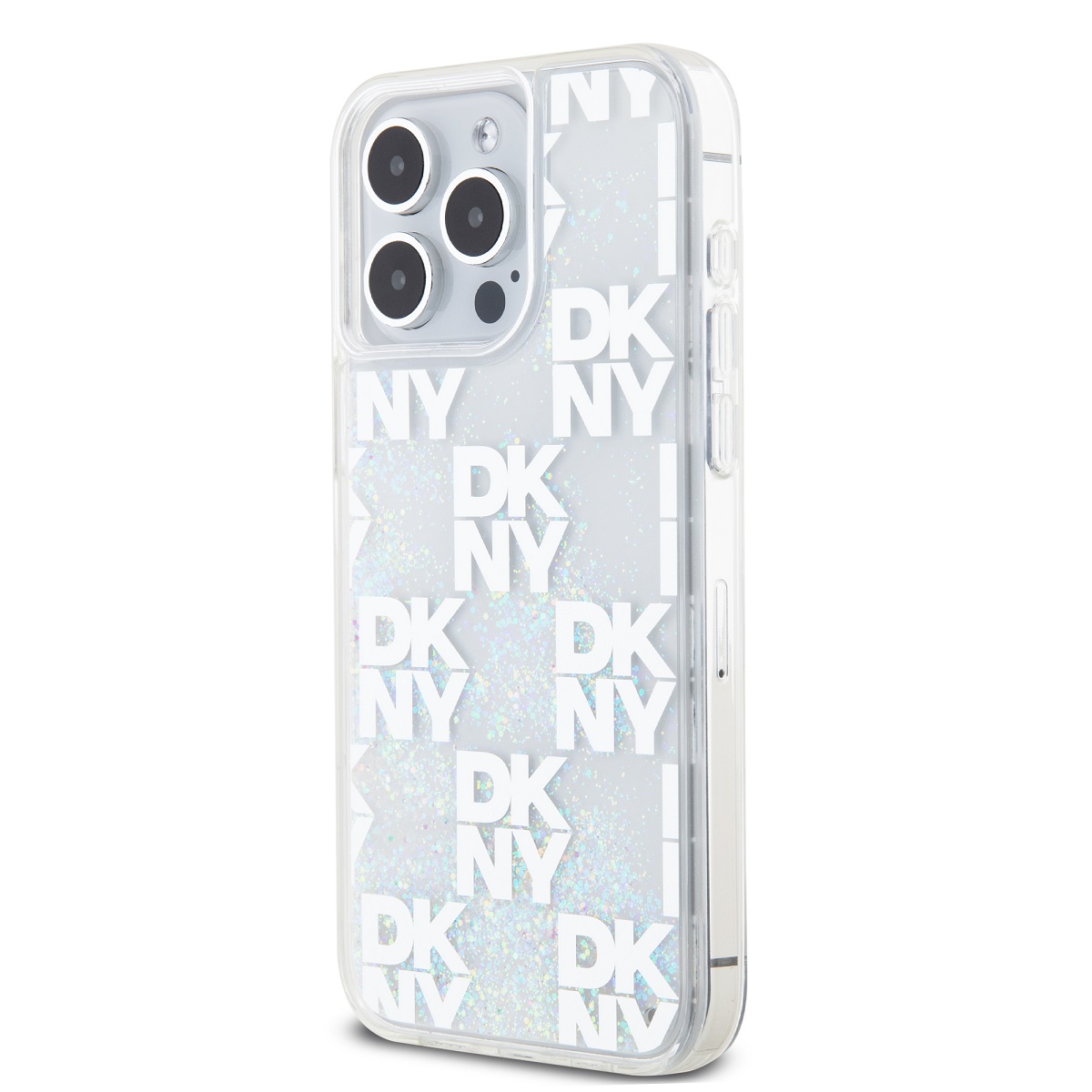 DKNY Liquid Glitter Checkered Pattern Zadní Kryt pro iPhone 15 Pro Max Transparent