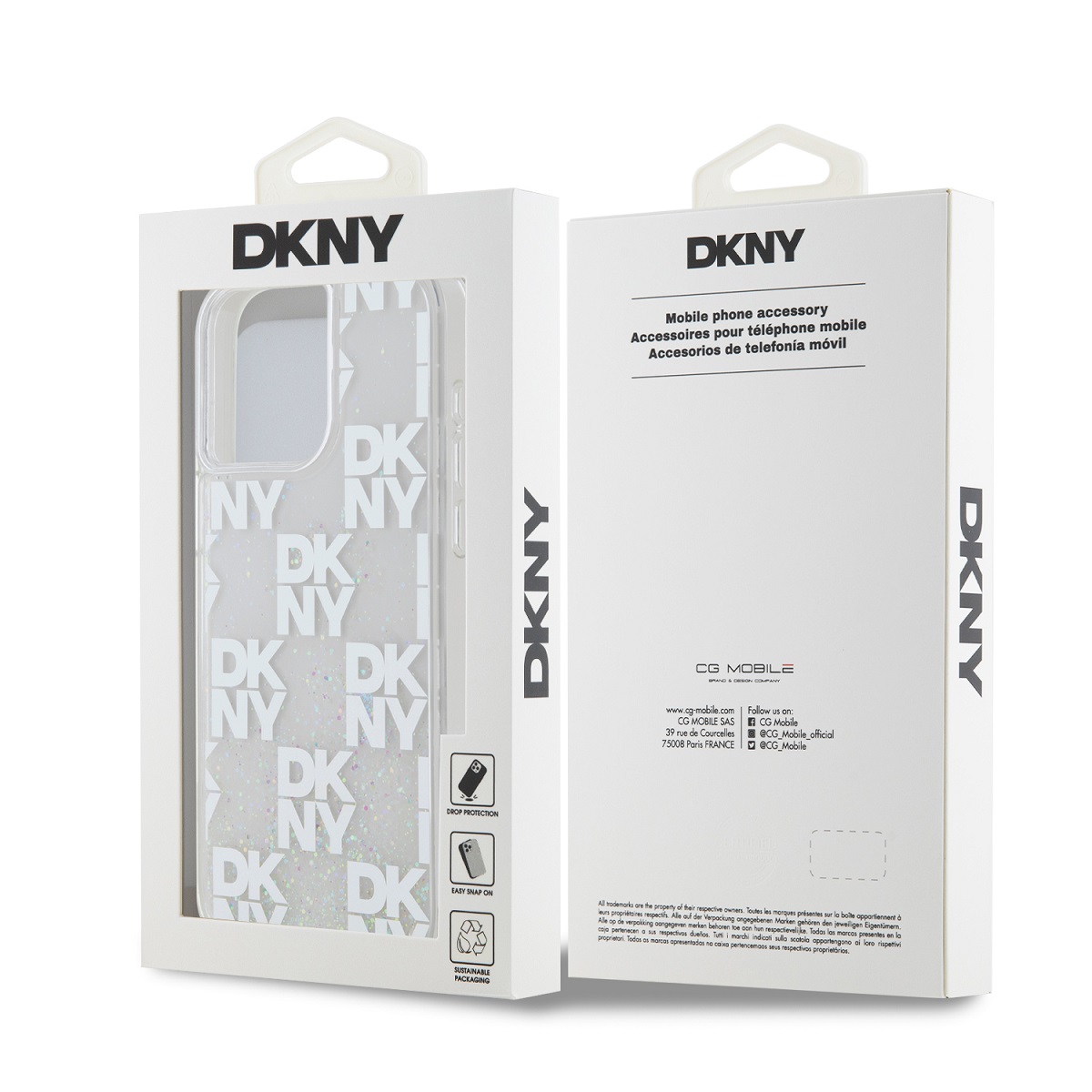 DKNY Liquid Glitter Checkered Pattern Zadní Kryt pro iPhone 15 Pro Max Transparent