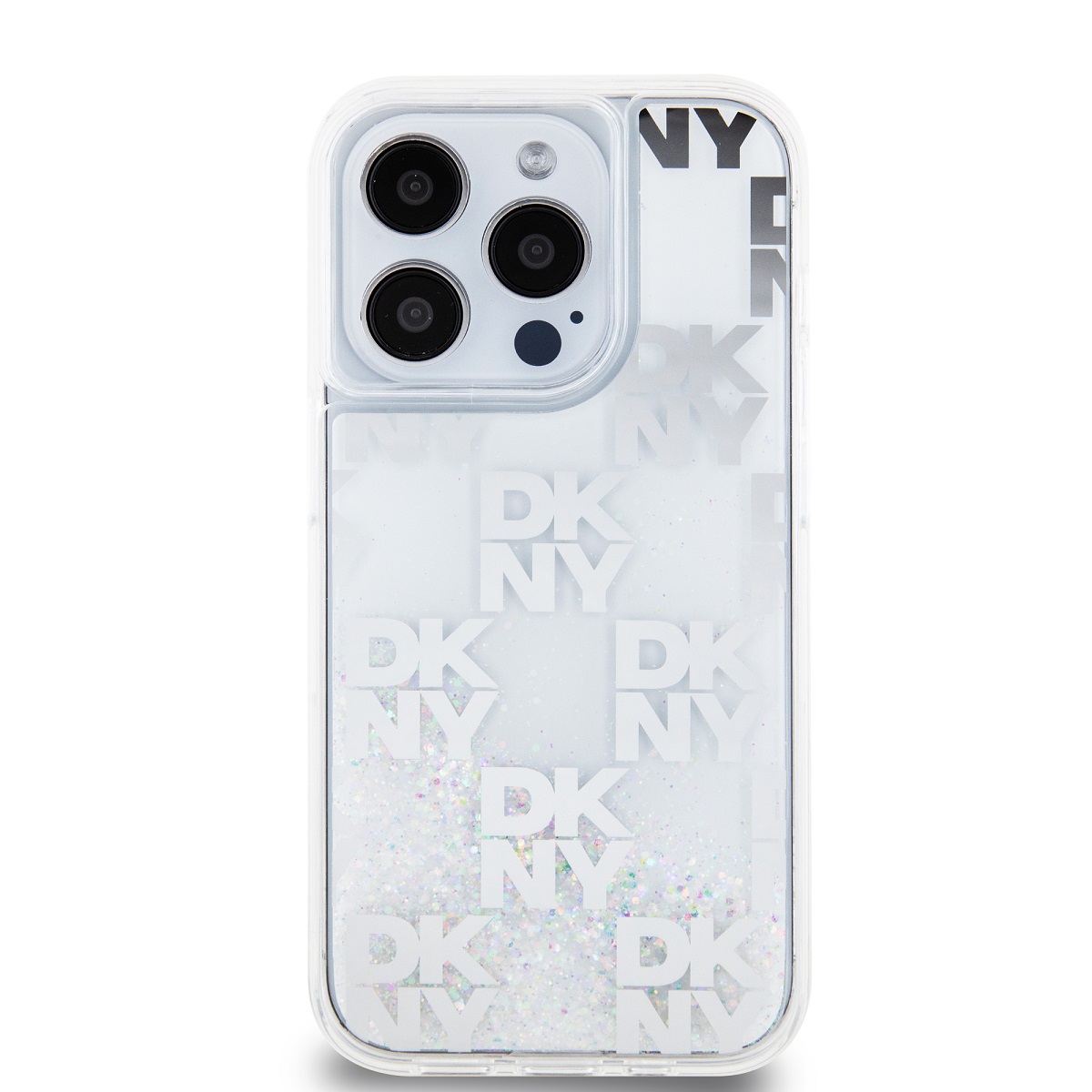 Zadní kryt DKNY Liquid Glitter Checkered Pattern pro Apple iPhone 15 Pro, transparentní