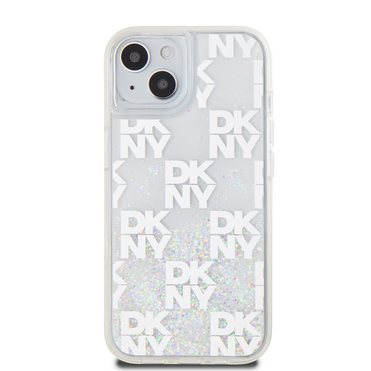 Zadní kryt DKNY Liquid Glitter Checkered Pattern pro Apple iPhone 15, transparentní
