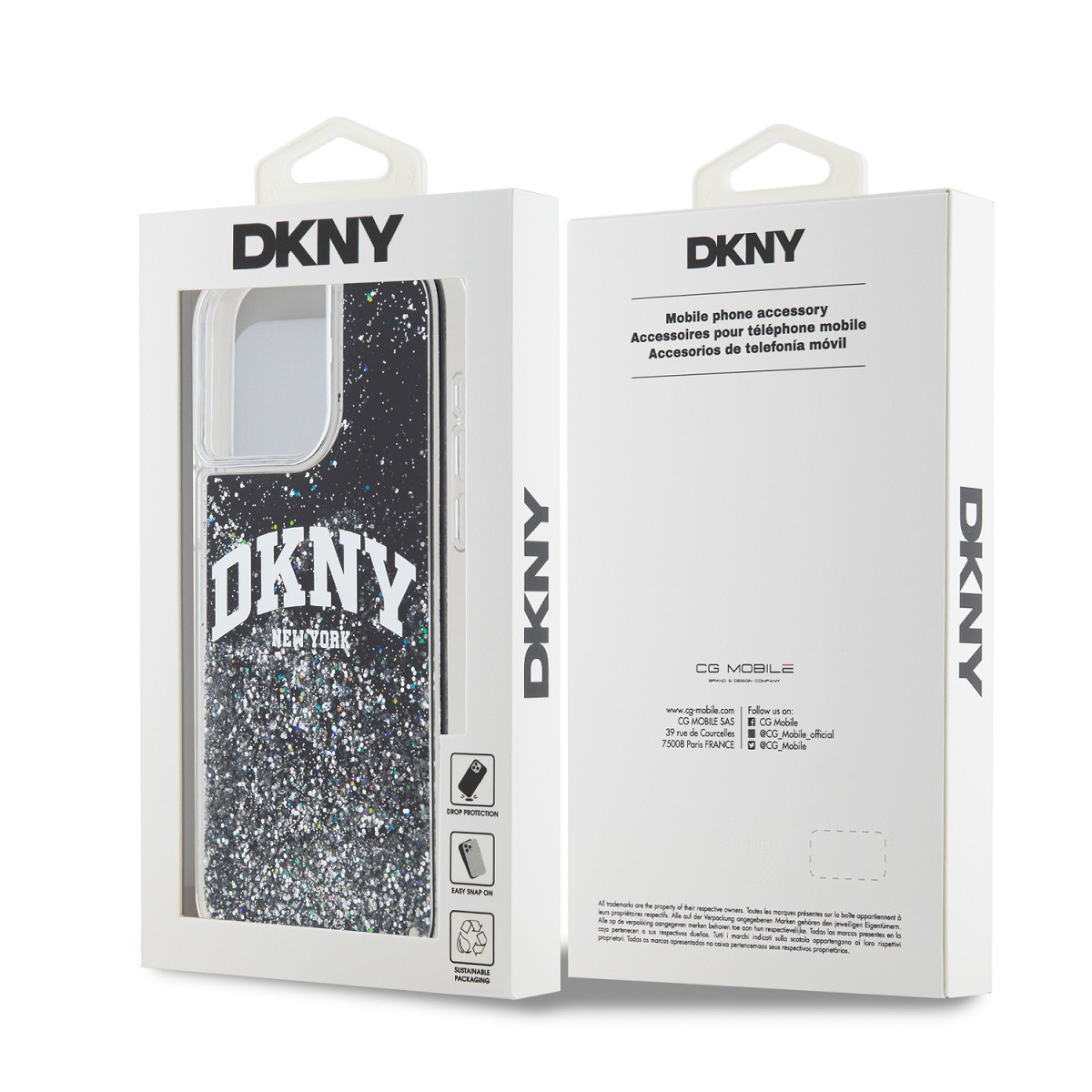 DKNY Liquid Glitter Arch Logo Zadní Kryt pro iPhone 15 Pro Max Black