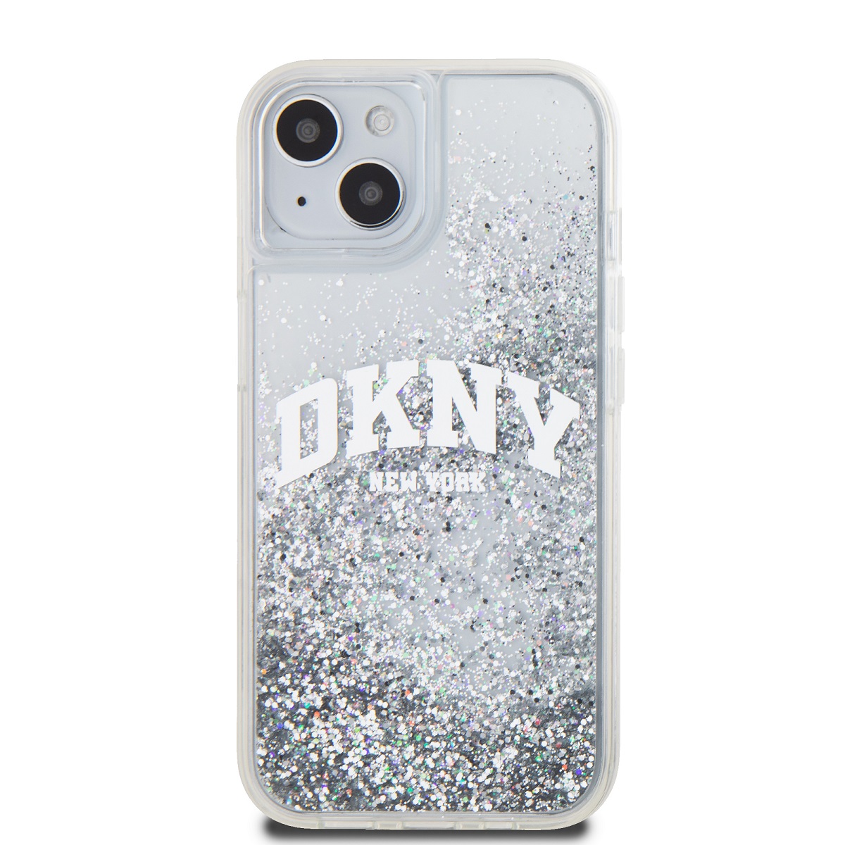 Zadní kryt DKNY Liquid Glitter Arch Logo pro Apple iPhone 15, transparentní