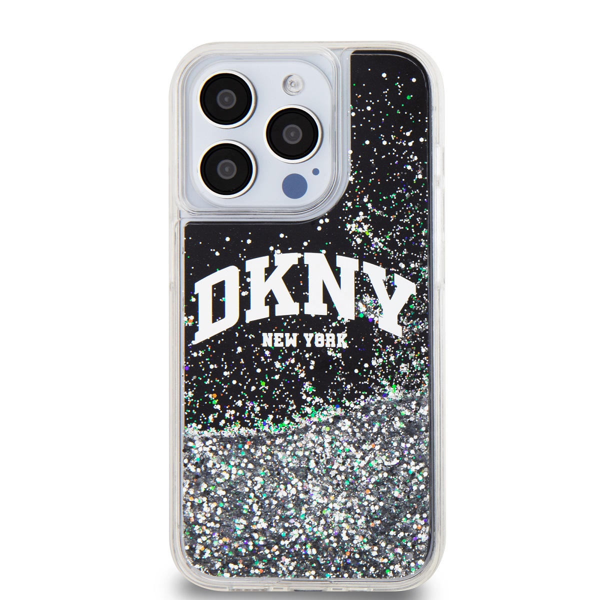 Levně Zadní kryt DKNY Liquid Glitter Arch Logo pro Apple iPhone 15 Pro, černá