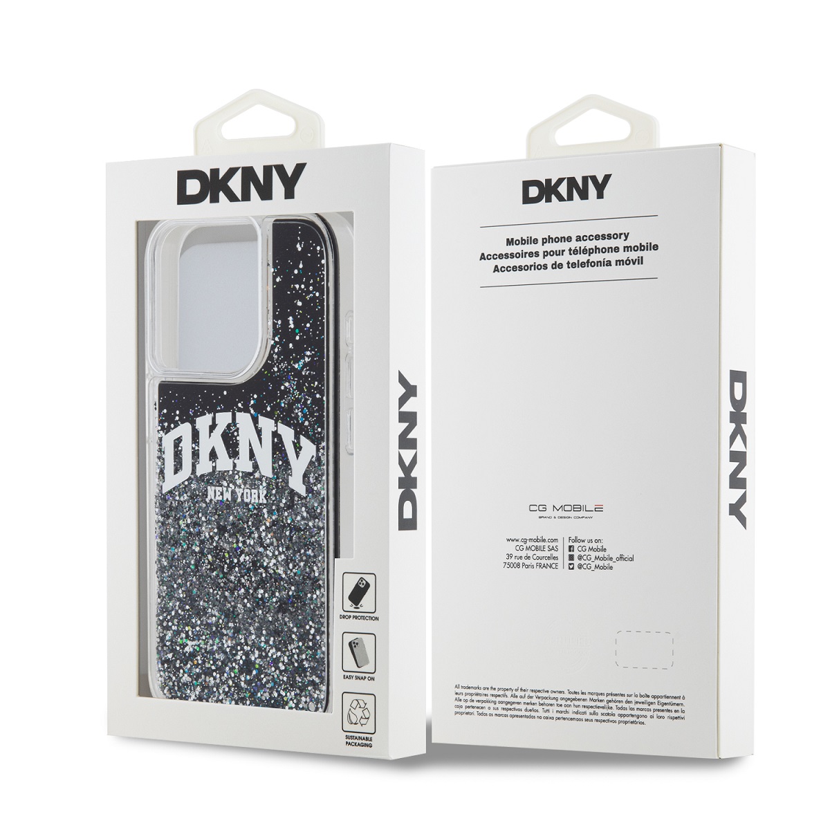 DKNY Liquid Glitter Arch Logo Zadní Kryt pro iPhone 15 Pro Black