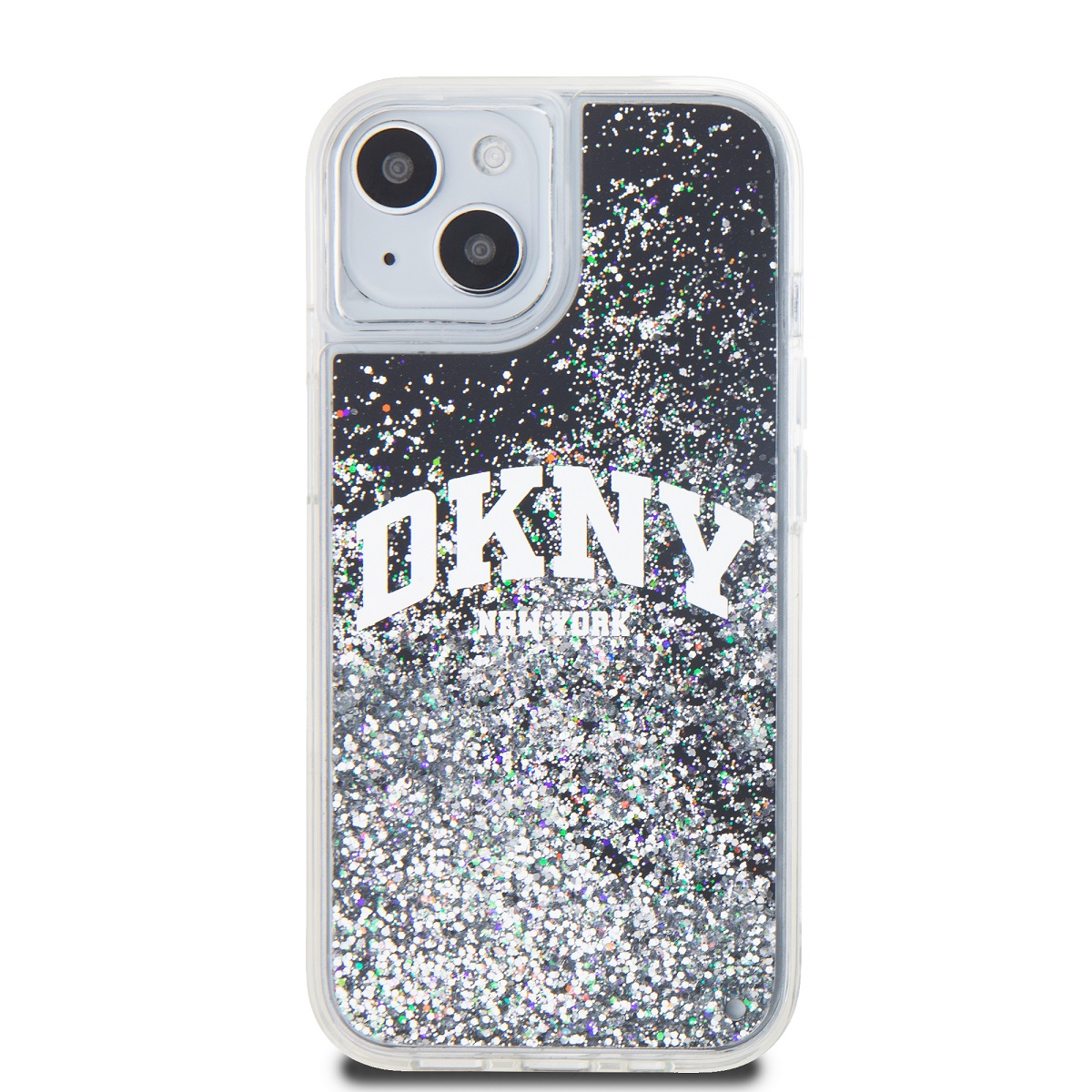 Levně Zadní kryt DKNY Liquid Glitter Arch Logo pro Apple iPhone 15, černá