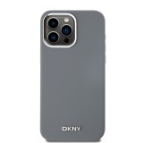 DKNY Liquid Silicone Silver Metal Logo Magsafe Zadní Kryt pro iPhone 15 Pro Max Grey