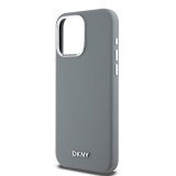 DKNY Liquid Silicone Silver Metal Logo Magsafe Zadní Kryt pro iPhone 15 Pro Max Grey