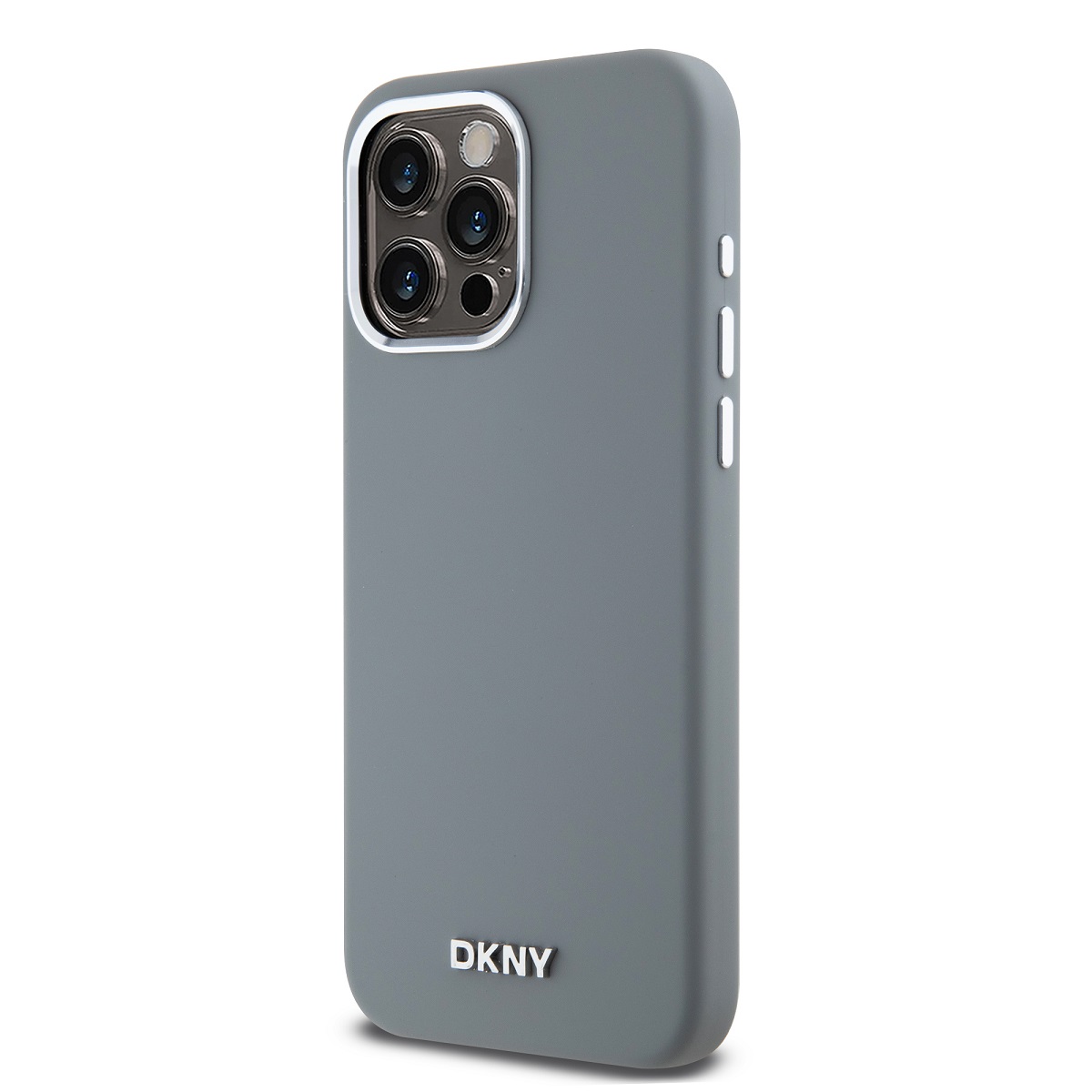 DKNY Liquid Silicone Silver Metal Logo Magsafe Zadní Kryt pro iPhone 15 Pro Max Grey