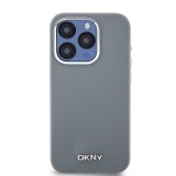 DKNY Liquid Silicone Silver Metal Logo Magsafe Zadní Kryt pro iPhone 15 Pro Grey