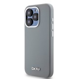 DKNY Liquid Silicone Silver Metal Logo Magsafe Zadní Kryt pro iPhone 15 Pro Grey