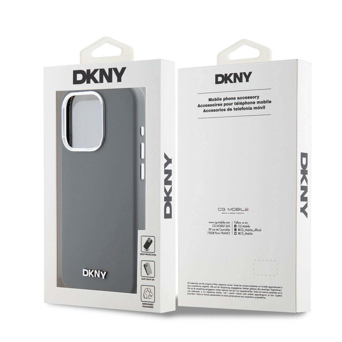 DKNY Liquid Silicone Silver Metal Logo Magsafe Zadní Kryt pro iPhone 15 Pro Grey