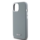 DKNY Liquid Silicone Silver Metal Logo Magsafe Zadní Kryt pro iPhone 15 Grey