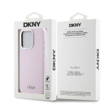 DKNY Liquid Silicone Silver Metal Logo Magsafe Zadní Kryt pro iPhone 15 Pro Pink