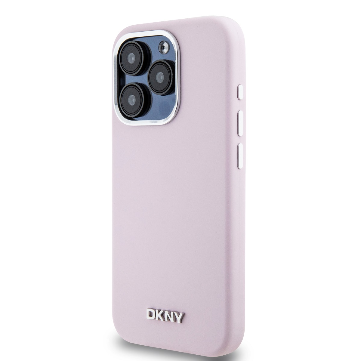 DKNY Liquid Silicone Silver Metal Logo Magsafe Zadní Kryt pro iPhone 15 Pro Pink