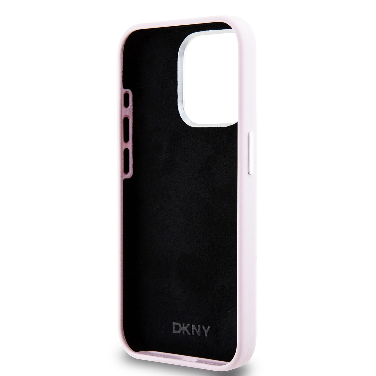 DKNY Liquid Silicone Silver Metal Logo Magsafe Zadní Kryt pro iPhone 15 Pro Pink