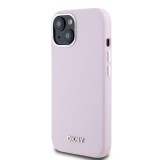 DKNY Liquid Silicone Silver Metal Logo Magsafe Zadní Kryt pro iPhone 15 Pink