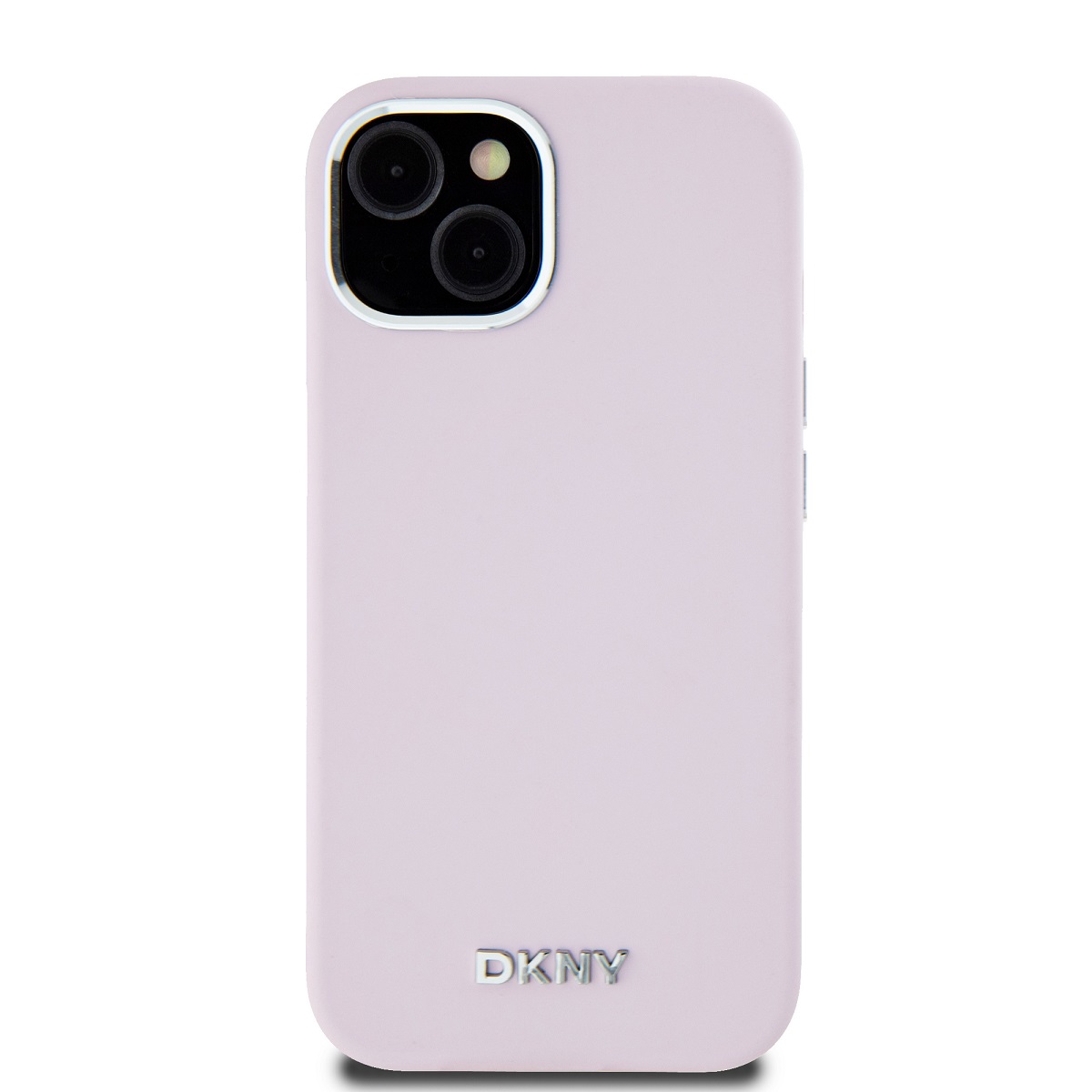 Levně Zadní kryt DKNY Liquid Silicone Silver Metal Logo Magsafe pro Apple iPhone 15, růžová