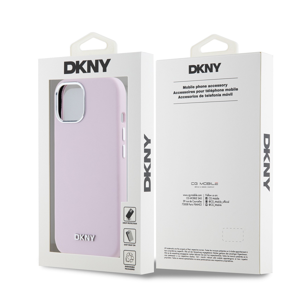 DKNY Liquid Silicone Silver Metal Logo Magsafe Zadní Kryt pro iPhone 15 Pink