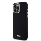 DKNY Liquid Silicone Silver Metal Logo Magsafe Zadní Kryt pro iPhone 15 Pro Max Black