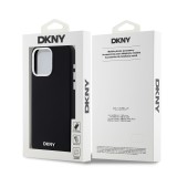 DKNY Liquid Silicone Silver Metal Logo Magsafe Zadní Kryt pro iPhone 15 Pro Max Black