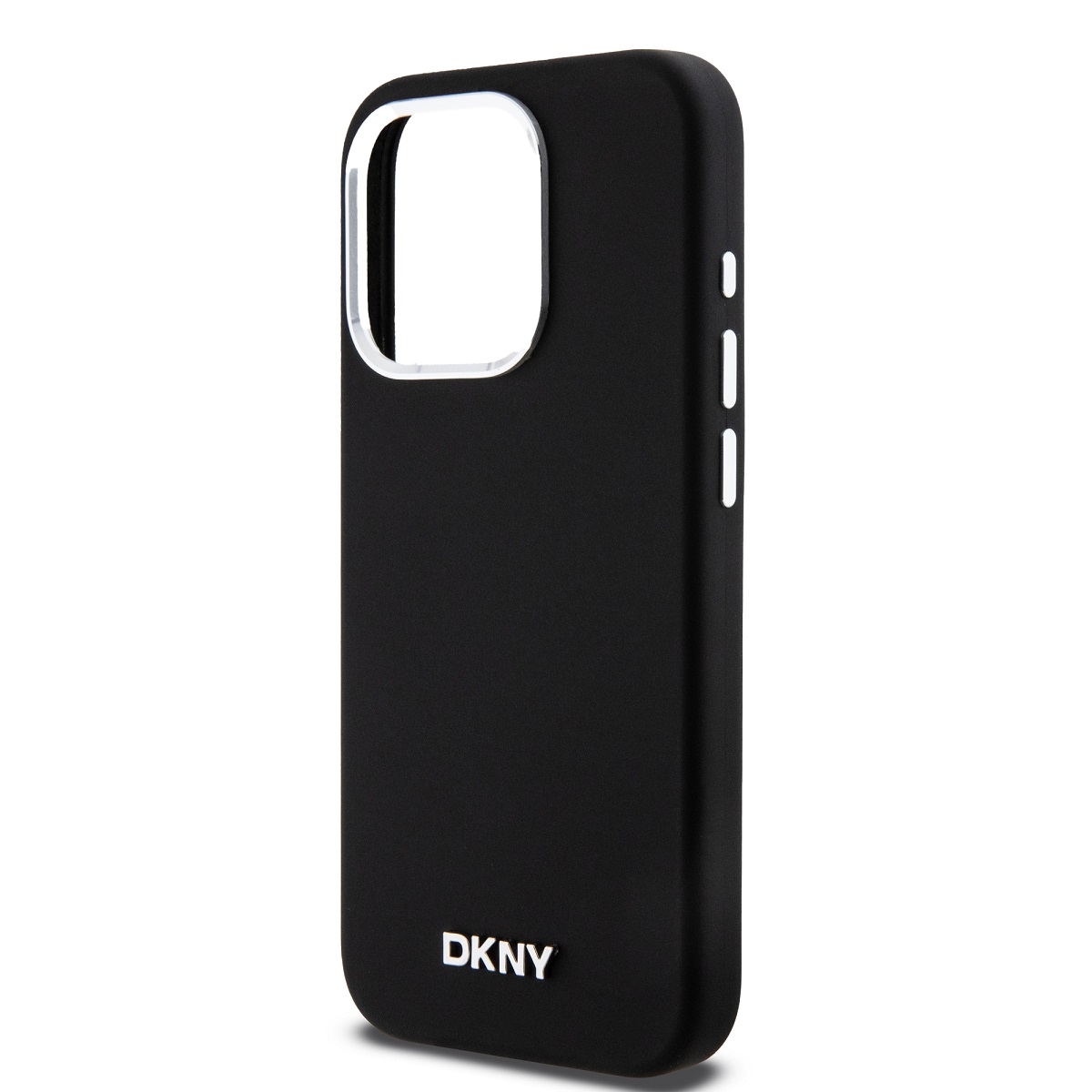 DKNY Liquid Silicone Silver Metal Logo Magsafe Zadní Kryt pro iPhone 15 Pro Black