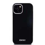 DKNY Liquid Silicone Silver Metal Logo Magsafe Zadní Kryt pro iPhone 15 Black