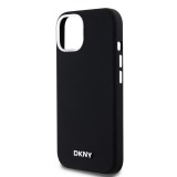 DKNY Liquid Silicone Silver Metal Logo Magsafe Zadní Kryt pro iPhone 15 Black