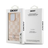 DKNY PU Leather Checkered Pattern and Stripe Zadní Kryt pro iPhone 15 Pro Max Pink