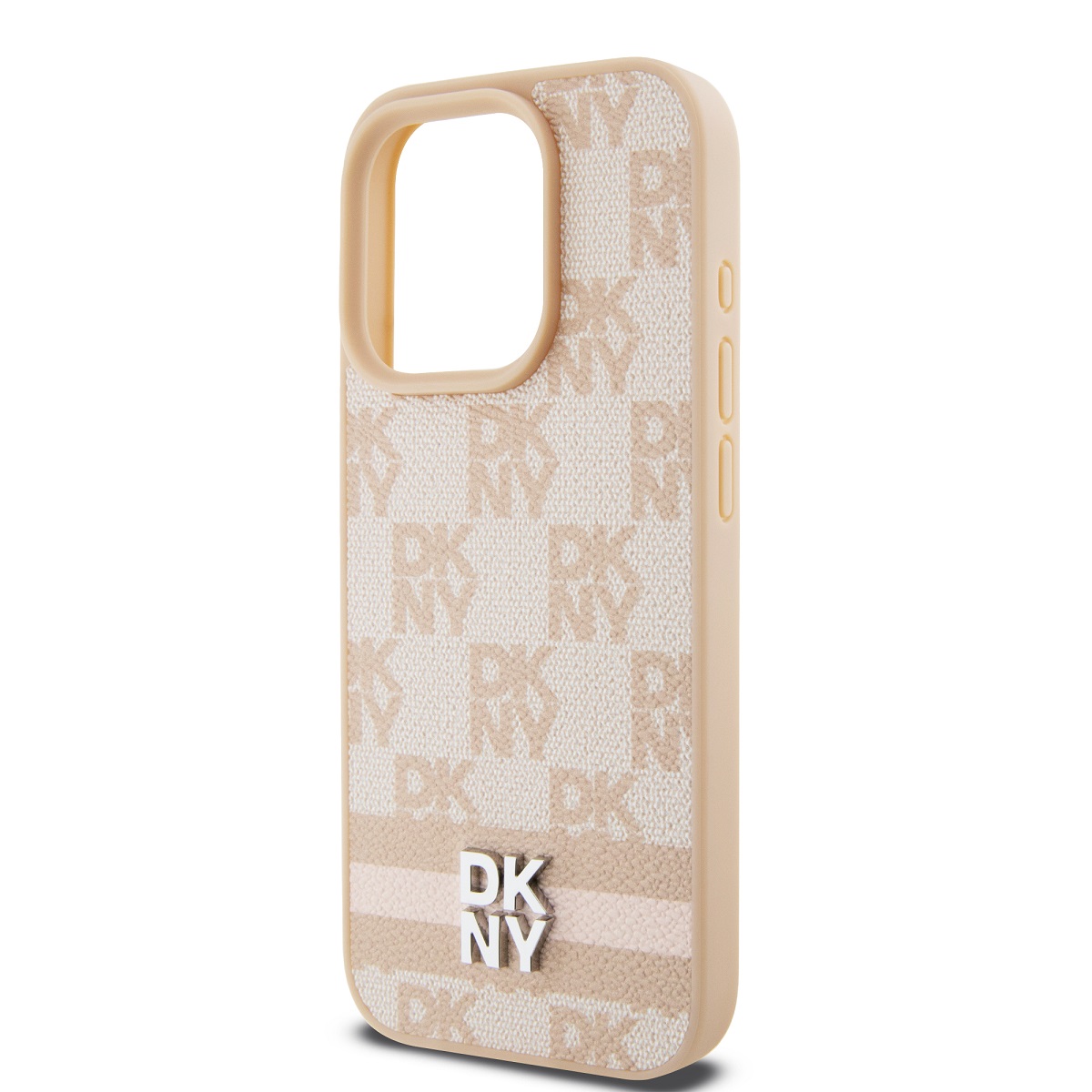 DKNY PU Leather Checkered Pattern and Stripe Zadní Kryt pro iPhone 15 Pro Max Pink