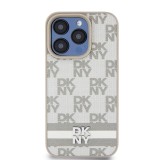 DKNY PU Leather Checkered Pattern and Stripe Zadní Kryt pro iPhone 14 Pro Beige