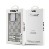 DKNY PU Leather Checkered Pattern and Stripe Zadní Kryt pro iPhone 13 Pro Max Beige